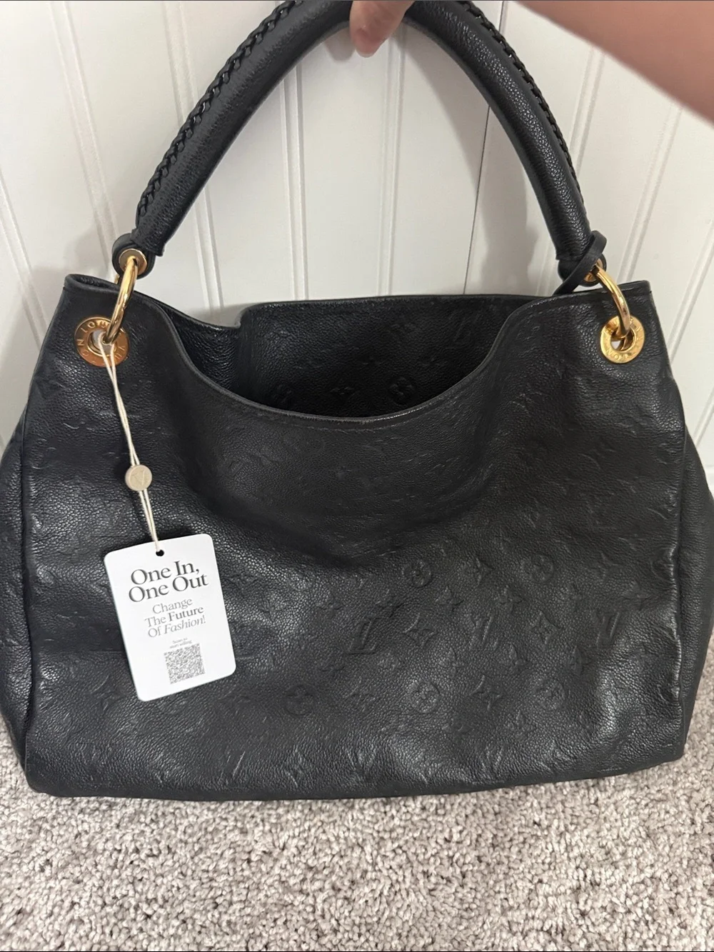 Louis Vuitton Black Leather Shoulder Bag with Gold Hardware